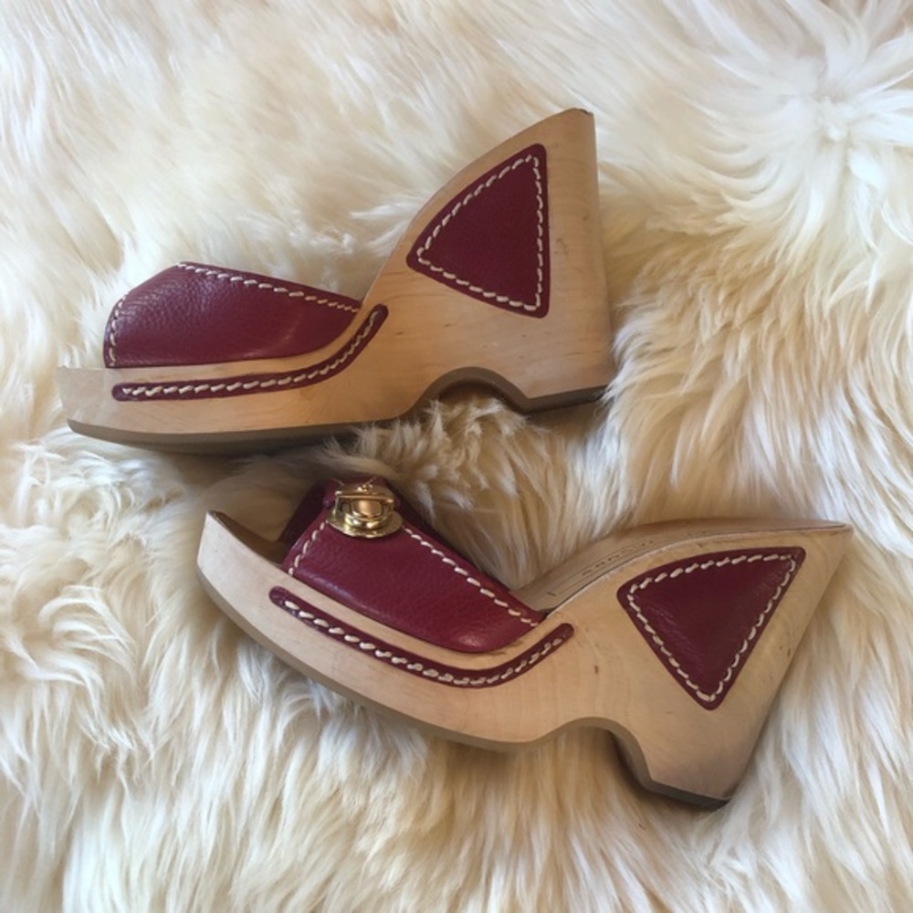 Marc Jacobs Red Leather Wood Platform Slides Sz 7.5/38